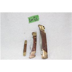 3 Wood & Brass Lock Blade Knives