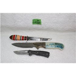 3 Knives - 2 Fixed Blade & 1 Buck Folding