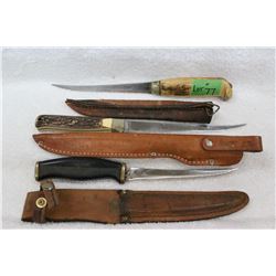 3 Filet Knives - 1 Shrade, U.S.A. - 1 Finland & 1 Premier