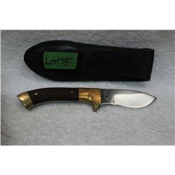 Hunting Knife - Wood & Brass Handle - Leather Sheath