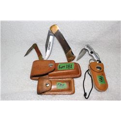 3 Lock Blade Knives with Pouches