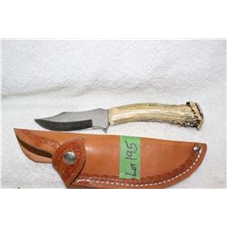 Handmade Antler Handler Knife with Leather Case