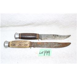 2 Vintage Germany Knives - 1  Leather & 1 with Antler Handle