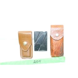 2 Leather Cases & 1 Sinclair Credit Card Knife