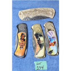 4 Indian Pictured Collector Knives