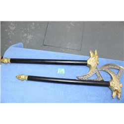2 Wolf Head Throwing Axes - Gold Plated
