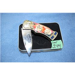 Fighter Wolf Head Folding Knife - in a Tin Box