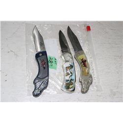 3 Collector Lockblade Knives 'Horse'