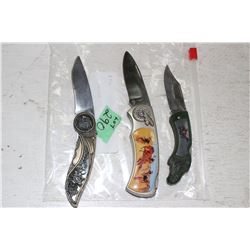 3 Collector Lockblade Knives 'Horse'