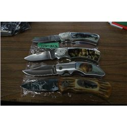 4 Lockback Knives - Wolf Motif Handles