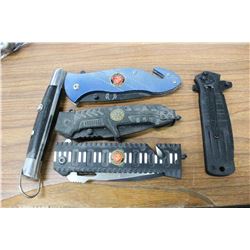 3 U.S. Marine Lockback Knives & 2 Others