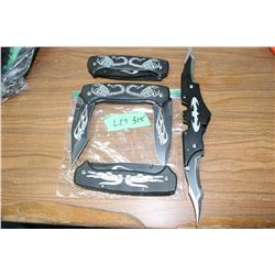 4 Lockback Knives - Wolf Motif Handles