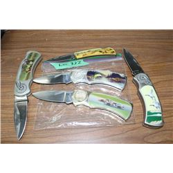 5 Lockback Knives - Cariboo, Fish, Goose, Deer & Cars