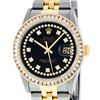 Rolex Mens Two Tone 14K Black String Princess Cut Diamond Datejust Watch