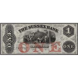 1800's $1 Sussex Bank New Jersey Obsolete Note