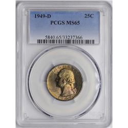 1949-D Washington Silver Quarter Coin PCGS MS65 AMAZING TONING