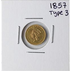 1857 $1 Type 3 Indian Head Gold Dollar Coin