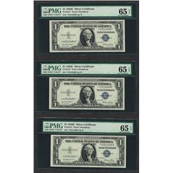 Lot of (3) Consecutive 1935E $1 Silver Certificate STAR Notes PMG Gem Unc. 65EPQ