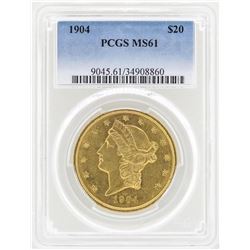 1904 $20 Liberty Head Double Eagle Gold Coin PCGS MS61