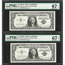 Lot of (2) Consecutive 1957A $1 Silver Certificate Notes PMG Superb Gem Unc 67EP