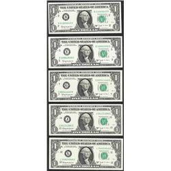 District Set of 1963B $1 Federal Reserve BARR Uncirculated Notes