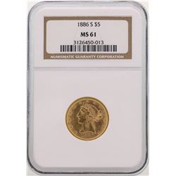 1886-S $5 Liberty Head Half Eagle Gold Coin NGC MS61