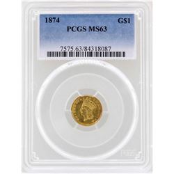 1874 $1 Indian Princess Head Gold Dollar Coin PCGS MS63