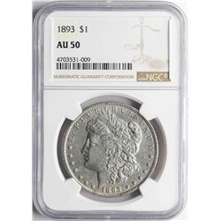 1893 $1 Morgan Silver Dollar Coin NGC AU50