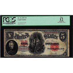 1907 $5 Woodchopper Legal Tender Note Fr.91 PCGS Fine 12 Apparent