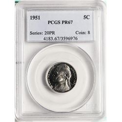 1951 Proof Jefferson Nickel Coin PCGS PR67