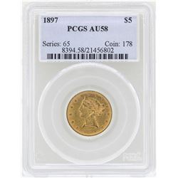 1897 $5 Liberty Head Half Eagle Gold Coin PCGS AU58