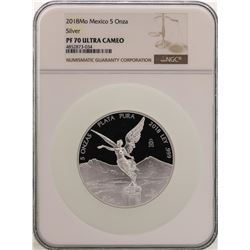 2018Mo Mexico 5 Onza Libertad Silver Proof Coin NGC PF70 Ultra Cameo