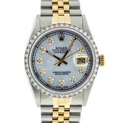 Rolex Men's Two Tone 14K Mother Of Pearl Diamond 36MM Datejust Wristwatch