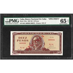 1961 Cuba 10 Pesos National Bank of Cuba Specimen Note PMG Gem Uncirculated 65EP