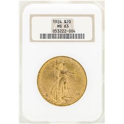 1924 $20 St. Gaudens Double Eagle Gold Coin NGC MS63