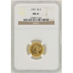 1907 $2 1/2 Liberty Head Quarter Eagle Gold Coin NGC MS61