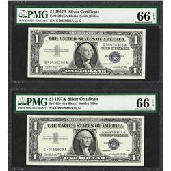 Lot of (2) Consecutive 1957A $1 Silver Certificate Notes PMG Gem Uncirculated 66