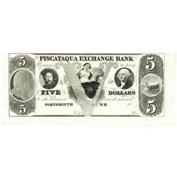 1800's $5 Piscataqua Exchange Bank, Portsmouth, NH Obsolete Bank Note