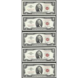 Lot of (5) 1963 $2 Legal Tender Notes