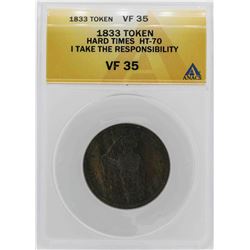 1833 Andrew Jackson Hard Times Token ANACS VF35