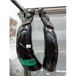 Pair of 10" Carved Horn Figurines