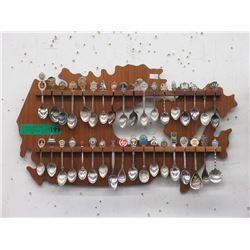 Spoon Rack with Approximately 36 Collector Spoons