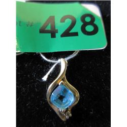 14KT Gold Blue Topaz Pendant with Accent Diamond