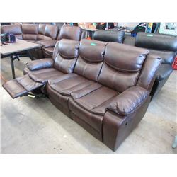 New Brown Leather 7 Foot Manual Reclining Sofa