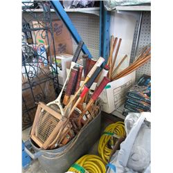 Assorted Vintage Rackets & Croquet Set Pieces