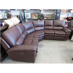 New Amax Brown Leather Curved Power Sectional