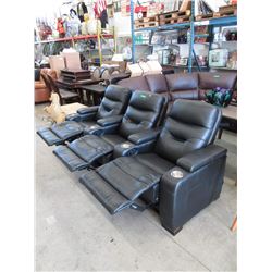 3 New Amax Black Leather Theater Seats