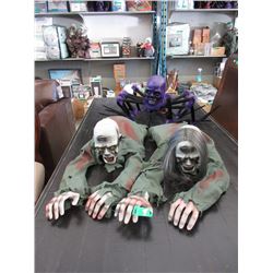 Two 36" Crawling Ghouls & Dancing Spider Skull