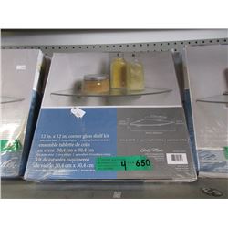 4 New 12" Glass Corner Shelf Kits