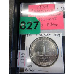 1939 Canadian Silver Dollar Coin - .800 Silver